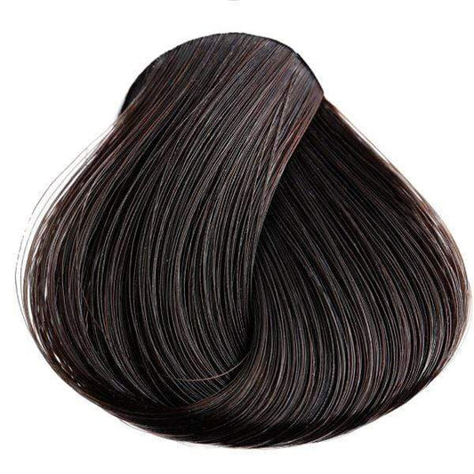 Hair swatch showing dark brown color result from Bashra natural henna hair dye, smooth and shiny finish on white background