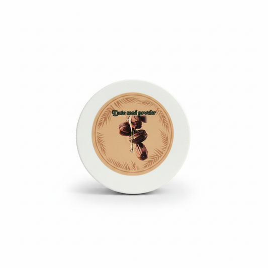 Date Seed Powder for hair growth and thickness on white background – 100g natural Moroccan beauty ingredient by Bashra Beauty