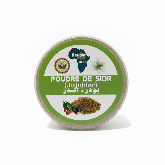 Pure organic Sidr powder top view – gentle natural cleanser for hair and skin by Bashra Beauty