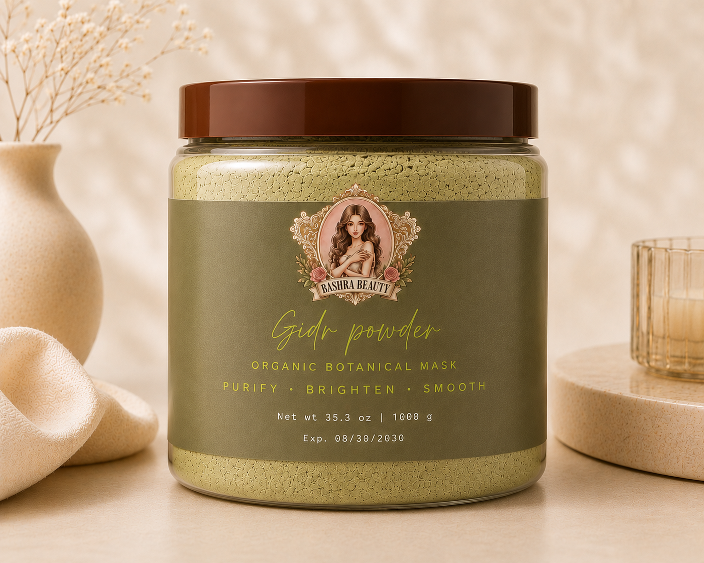 1000 g Bashra Beauty Sidr Powder organic botanical mask for skincare, scalp care, and natural beauty routines.