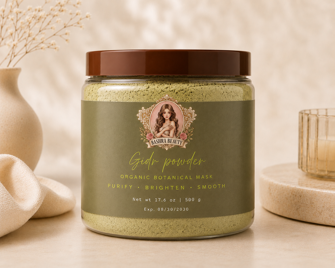 500 g Bashra Beauty Sidr Powder made from natural Sidr leaves for deep cleansing and healthy skin and hair.