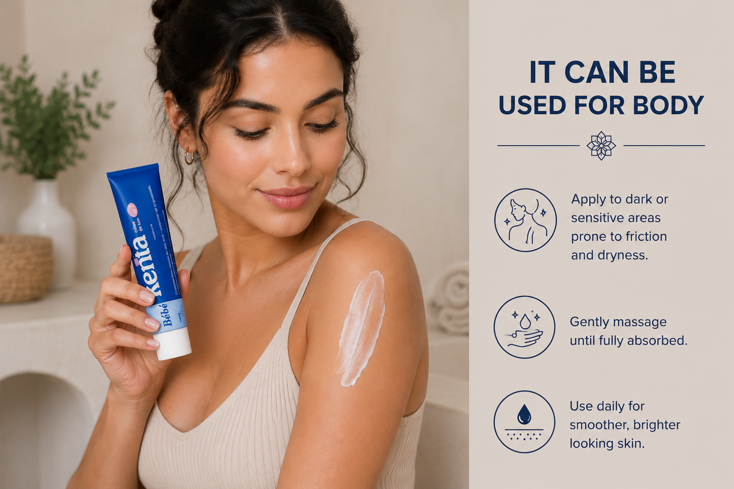 Kenta Cream paired with rose oil to help brighten skin, improve texture, provide deep hydration, and soothe irritation for healthier-looking skin.