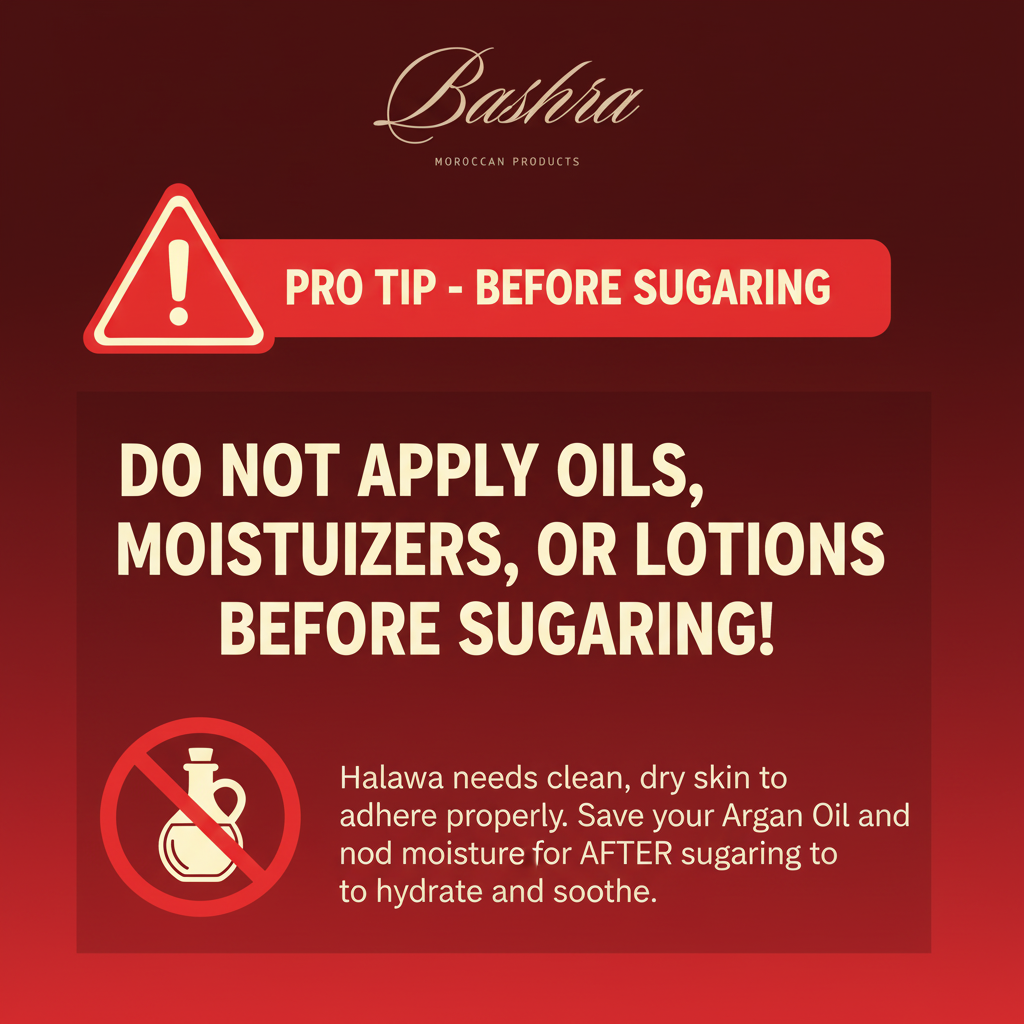 Pro tip before sugaring - do not apply oils moisturizers lotions before Halawa, needs clean dry skin to adhere, save Argan Oil for after sugaring